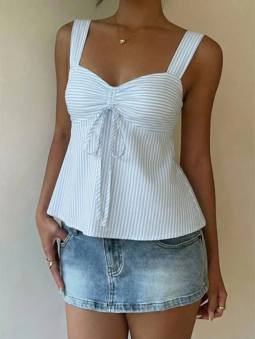 Baby Blue Casual Women's Striped Tie Detail Camisole - Picture 5 of 5